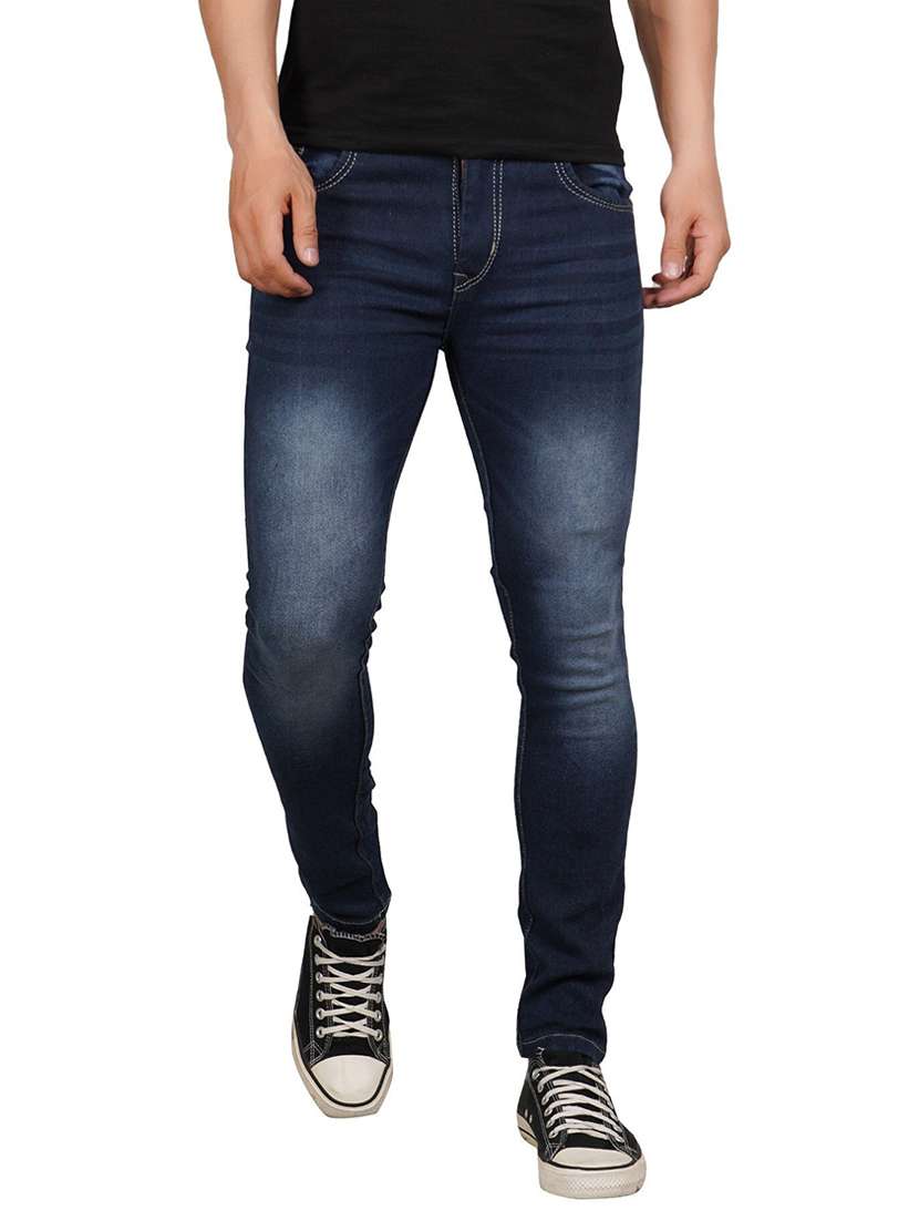 men washed mid rise full length jeans