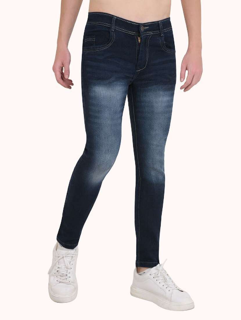 men washed mid rise full length jeans