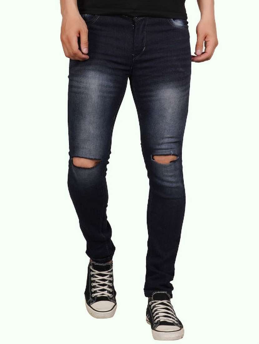 men slash knee mid rise full length jeans