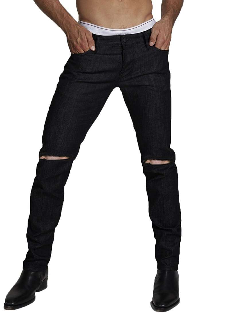 men slash knee mid rise full length jeans