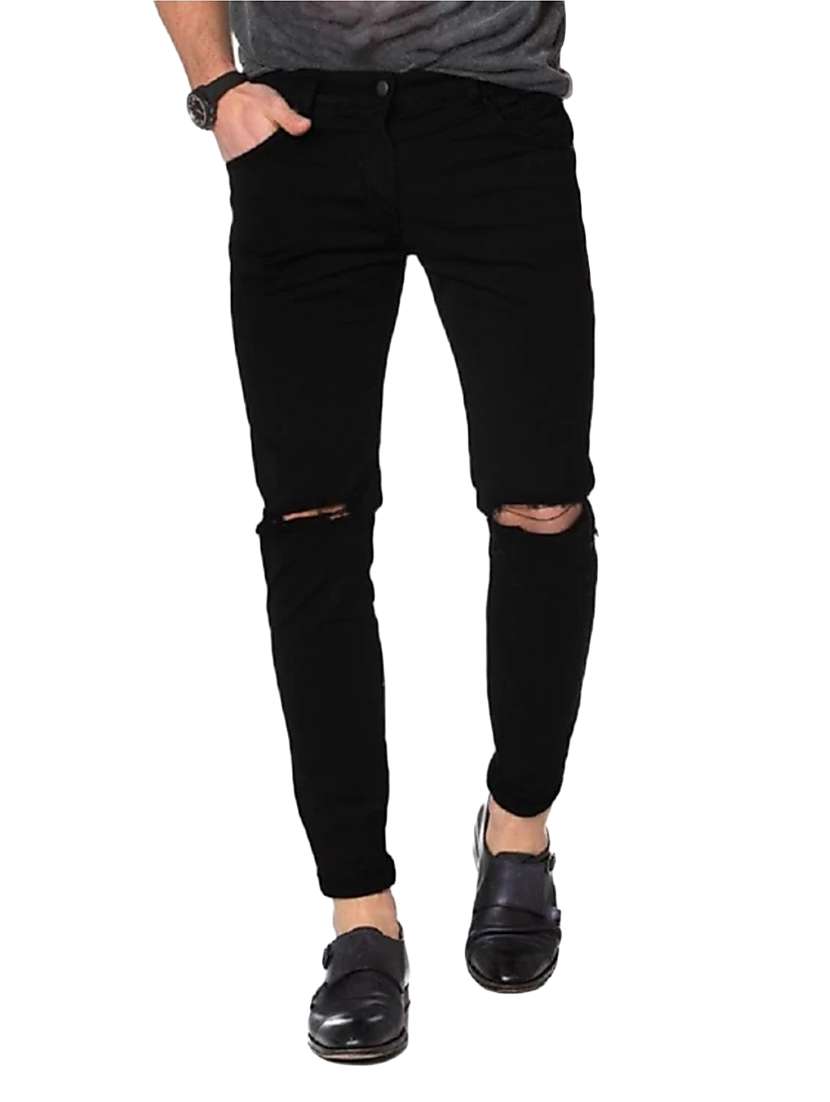 men slash knee mid rise full length jeans