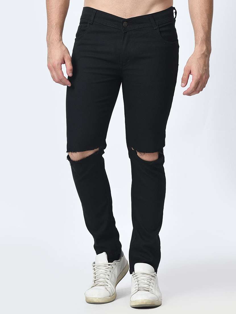 men slash knee mid rise full length jeans