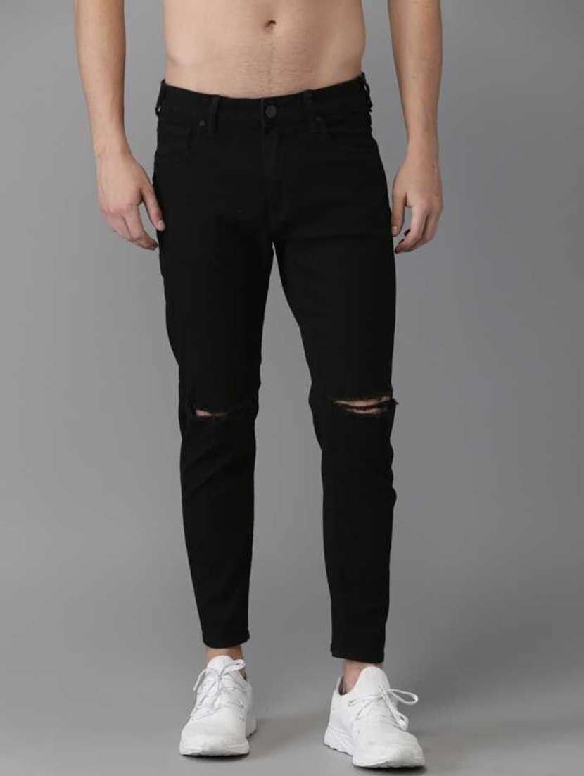 men slash knee mid rise full length jeans