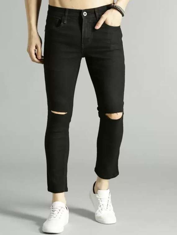 men slash knee mid rise slim fit jean