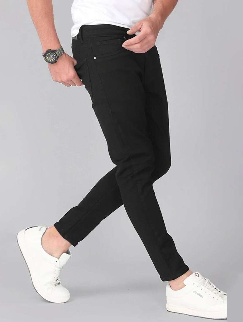 men plain mid rise full length jeans