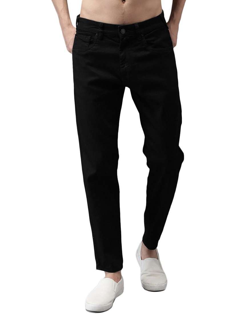 men plain mid rise full length jeans
