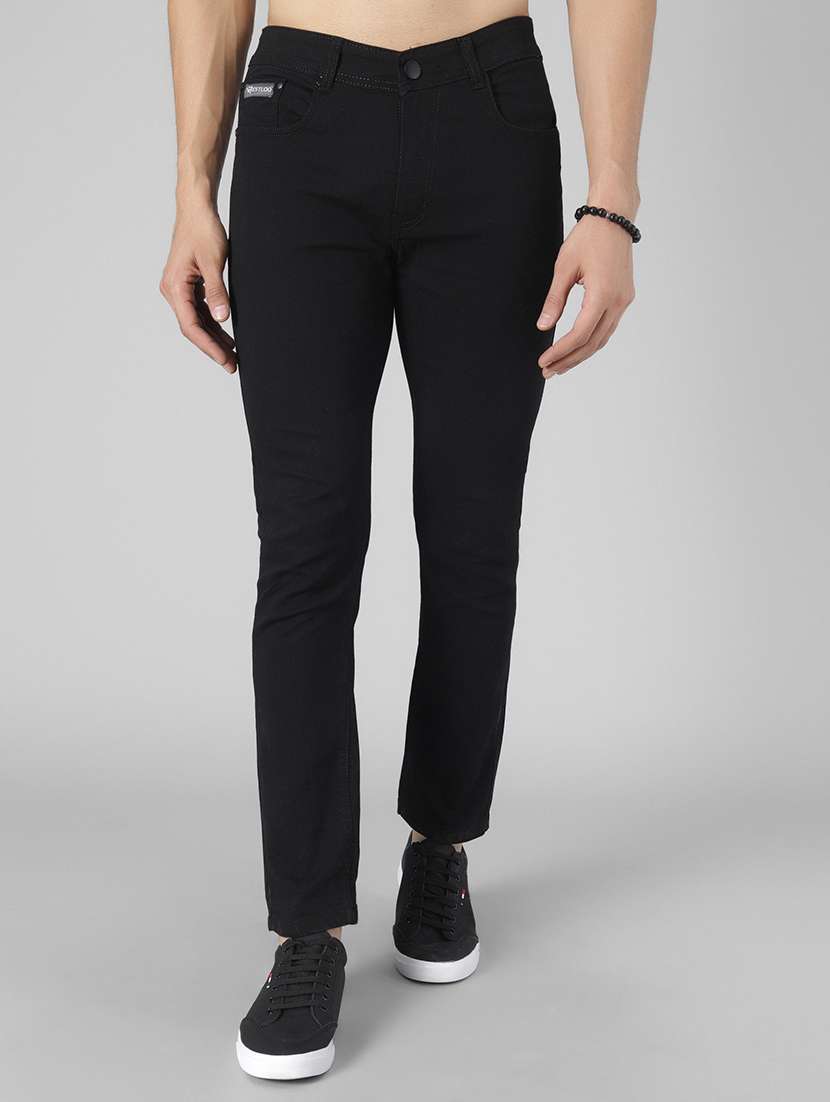 men plain mid rise full length jeans