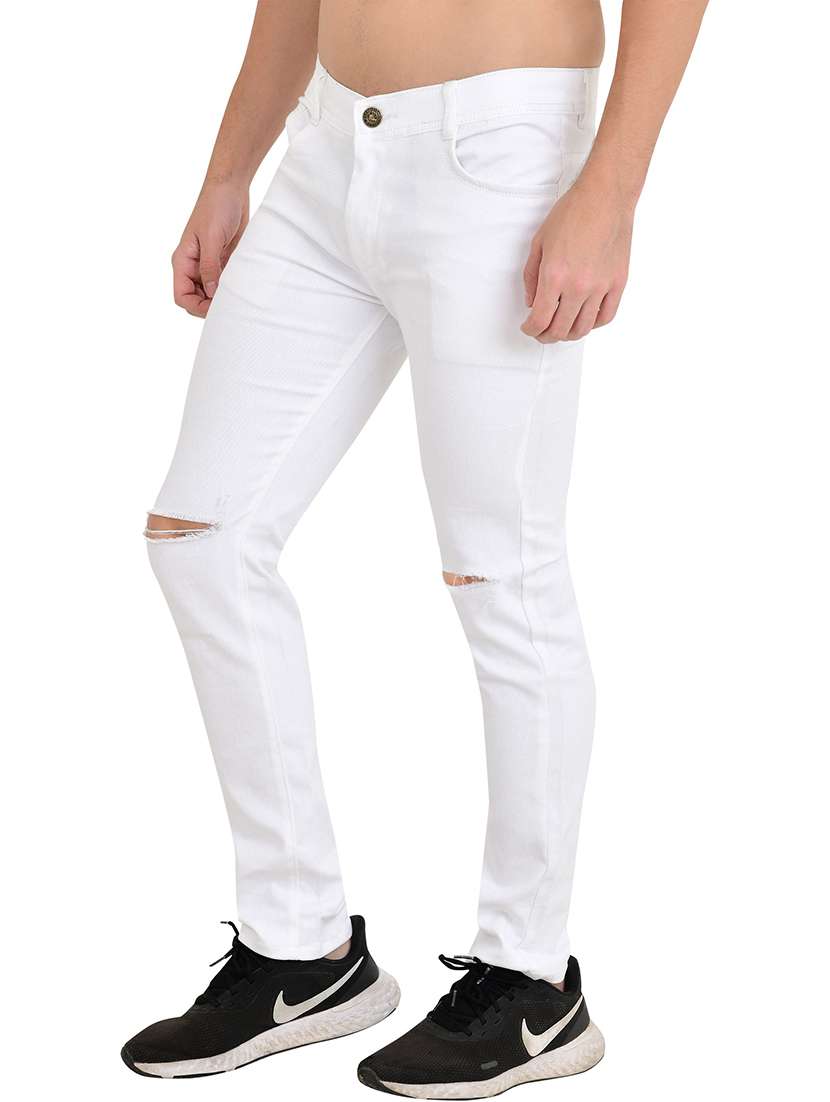 men slash knee mid rise full length jeans