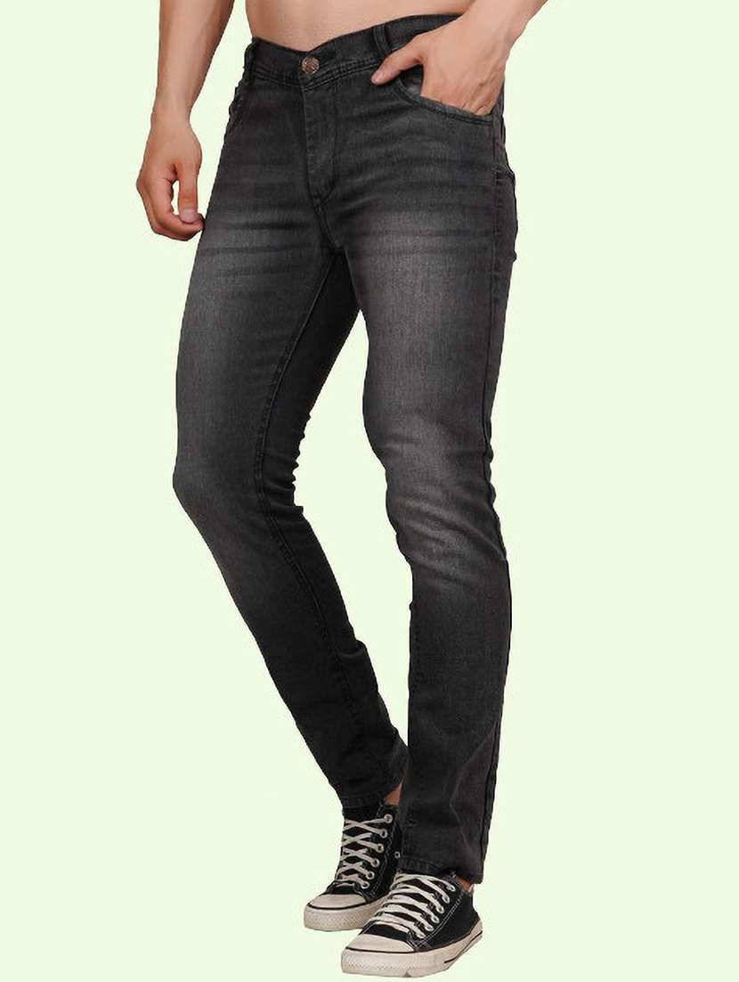 men washed mid rise full length jeans