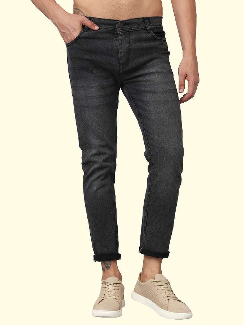 men washed mid rise full length jeans