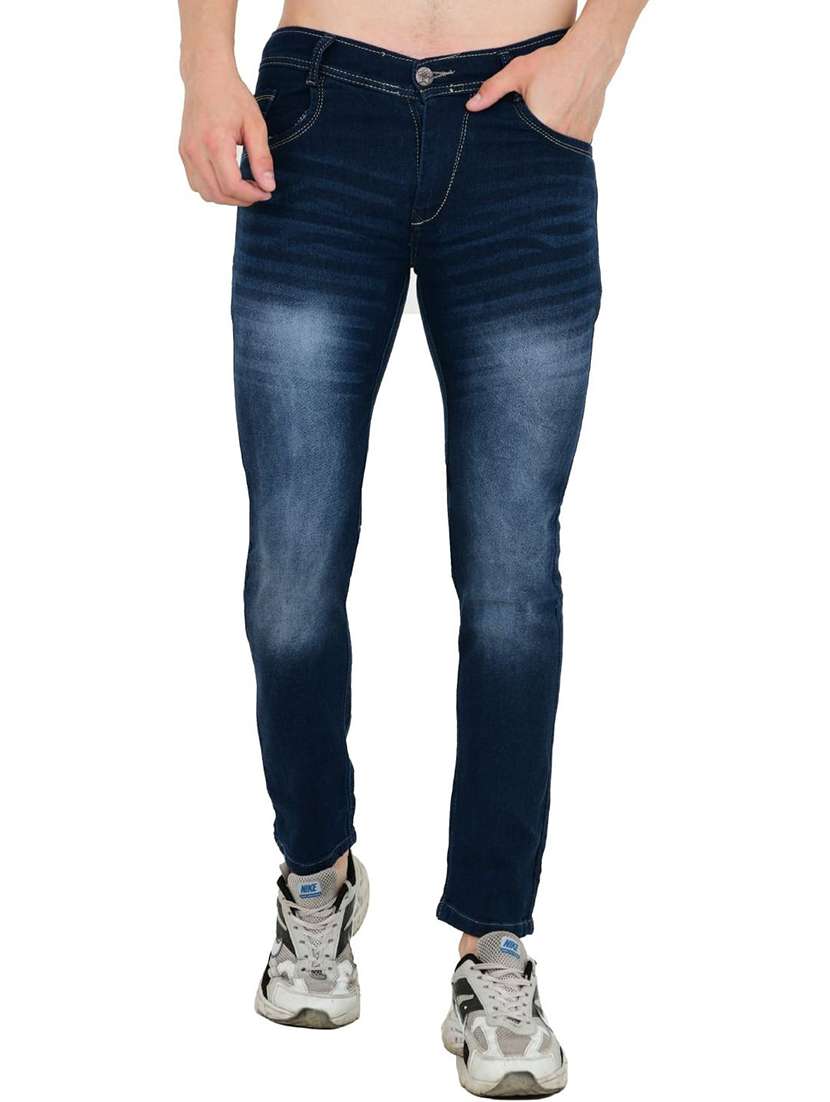 men washed mid rise full length jeans
