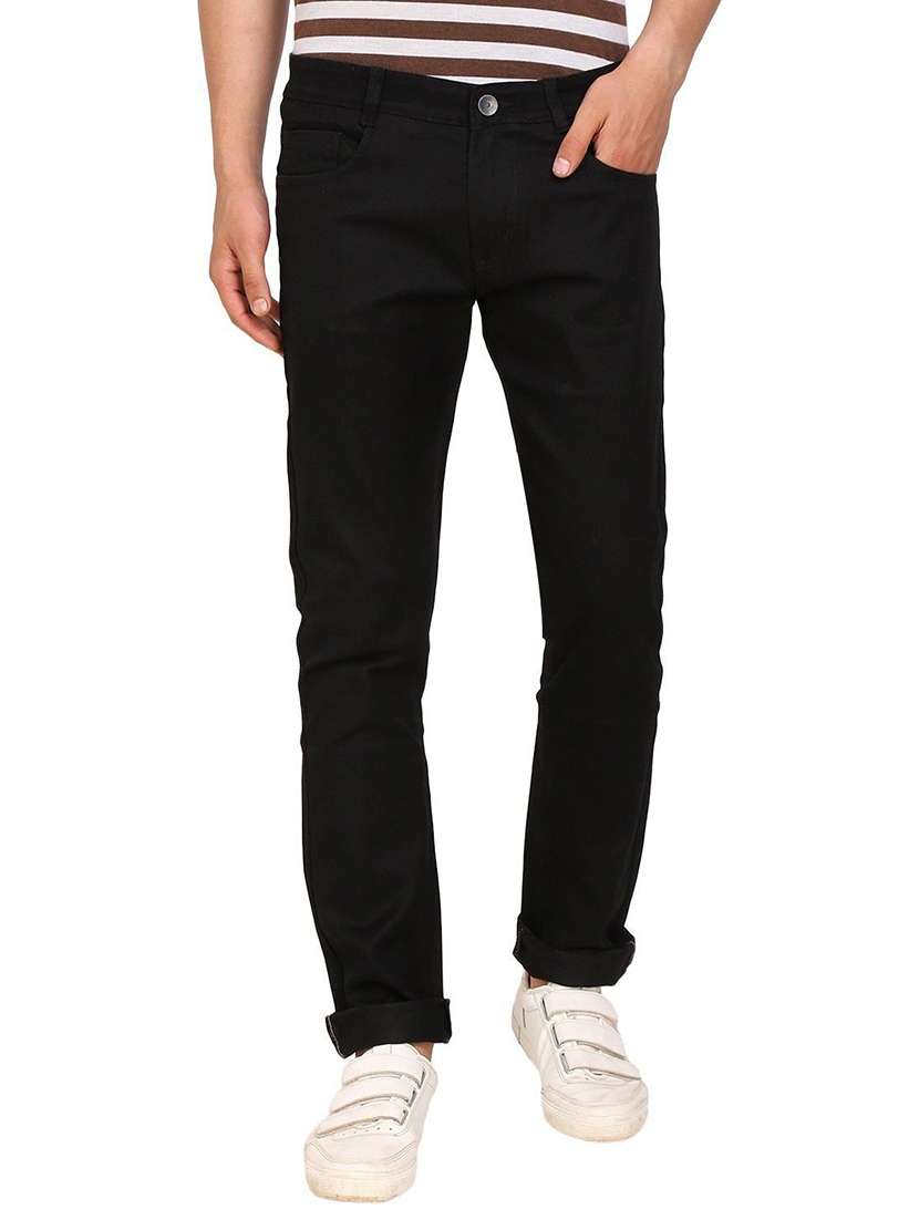 men plain mid rise full length jeans
