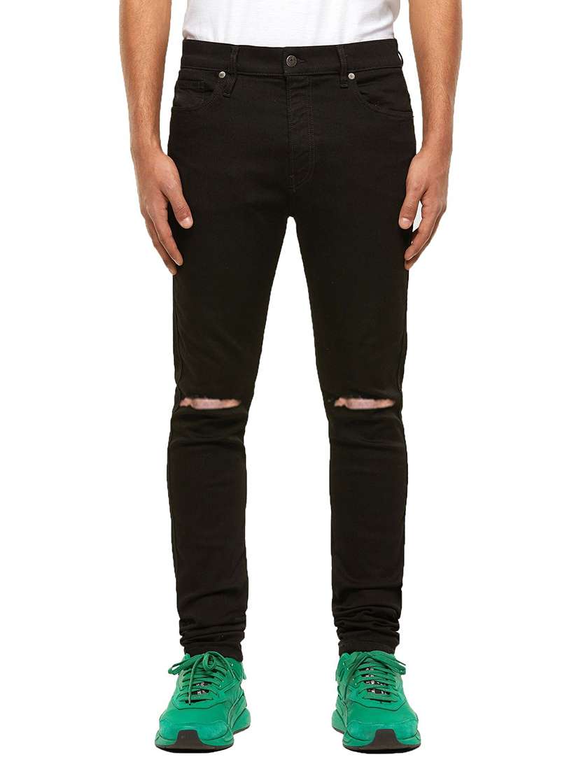 men slash knee mid rise full length jeans