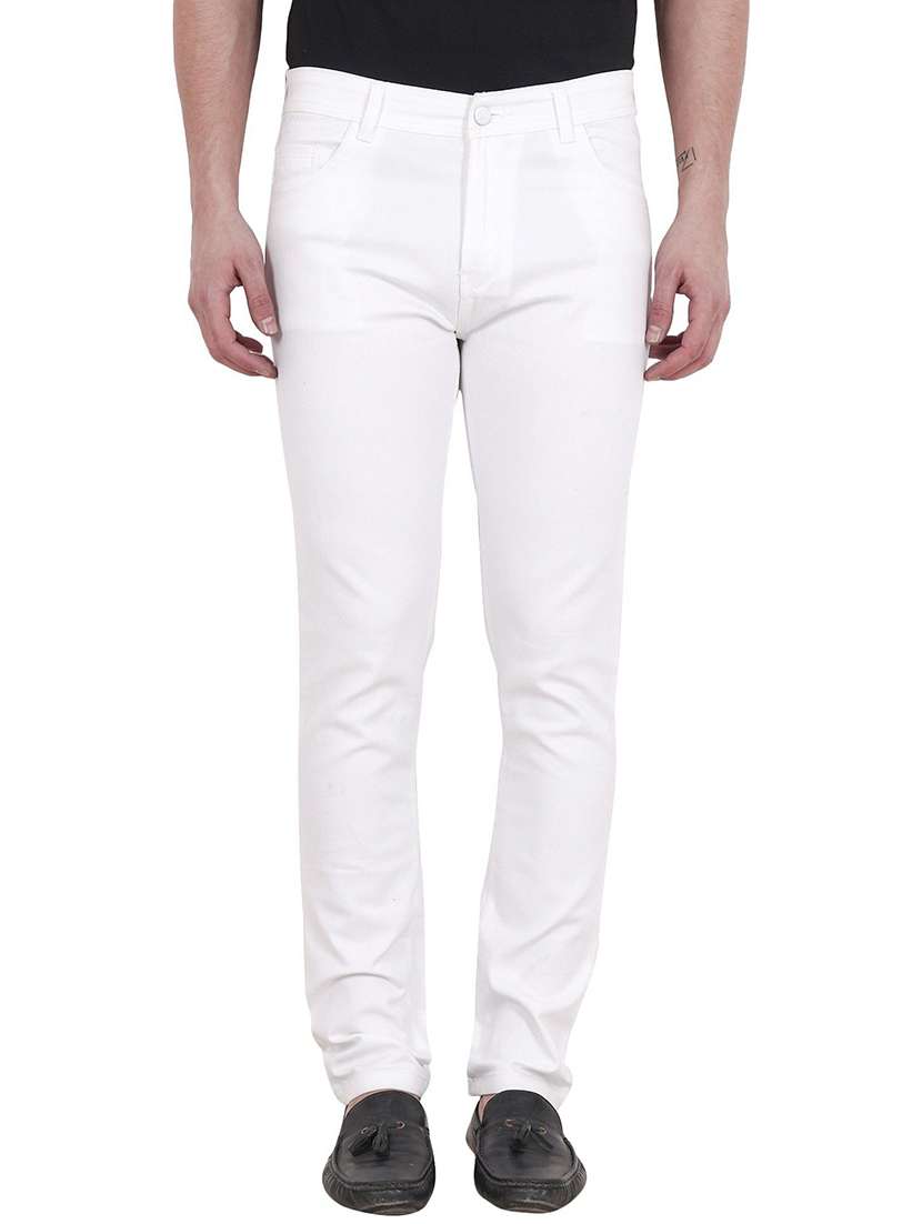 men plain mid rise full length jeans