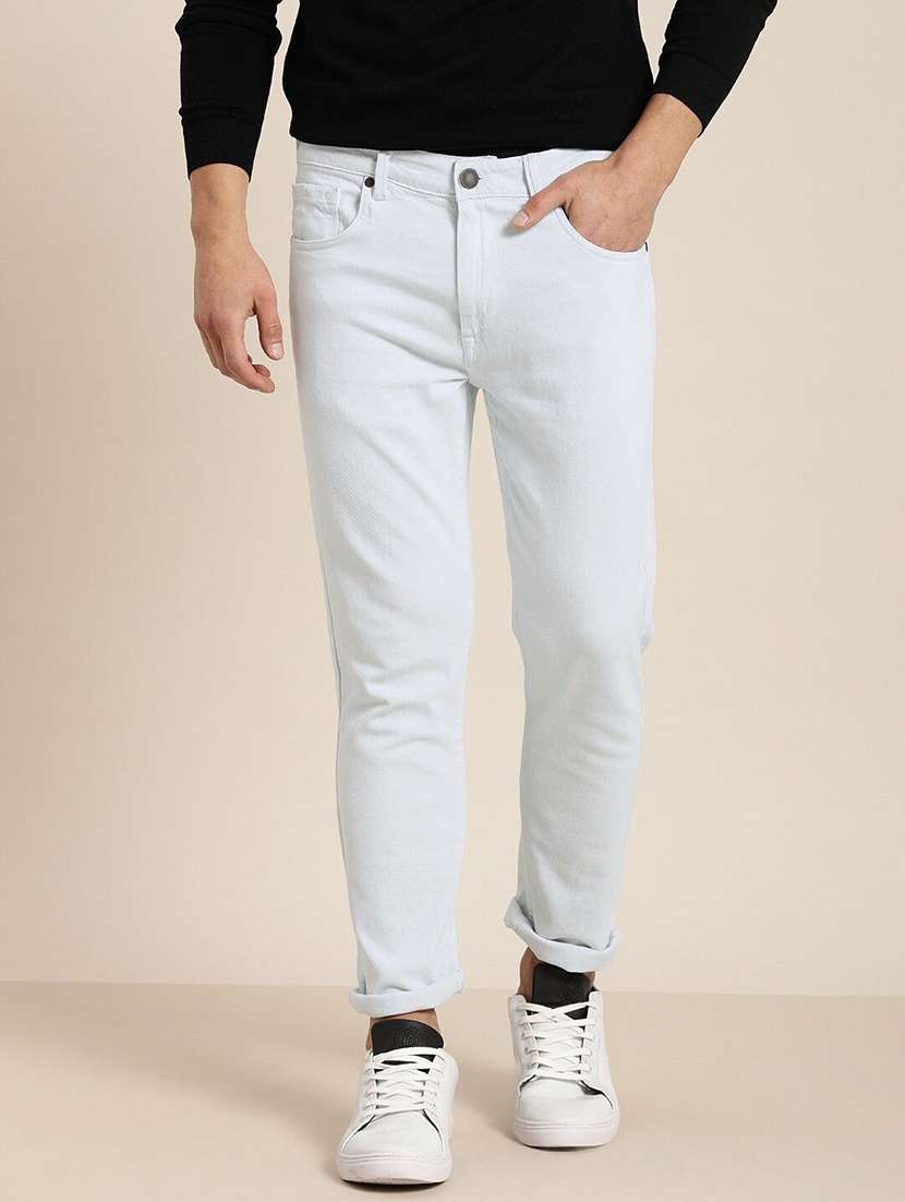 men plain mid rise full length jeans