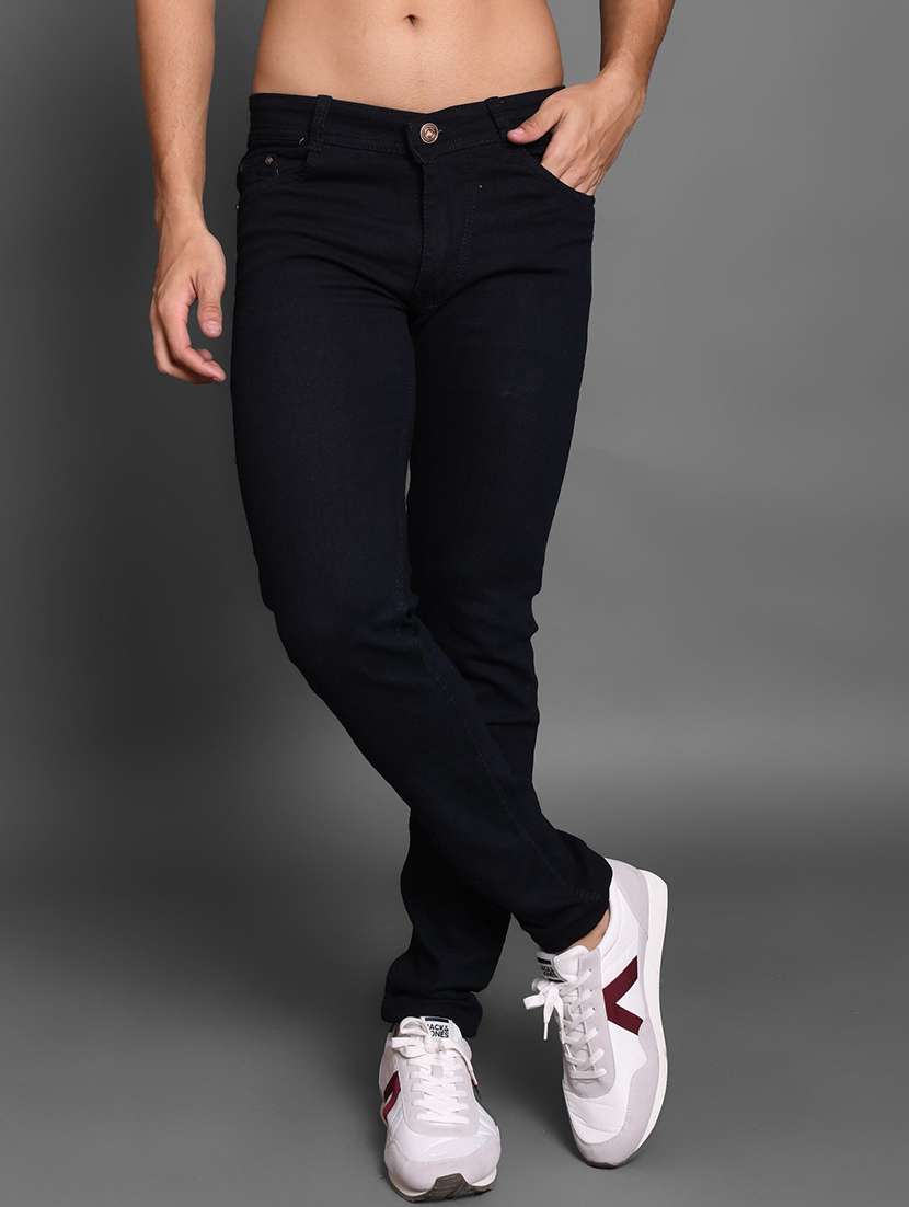 men plain mid rise full length jeans