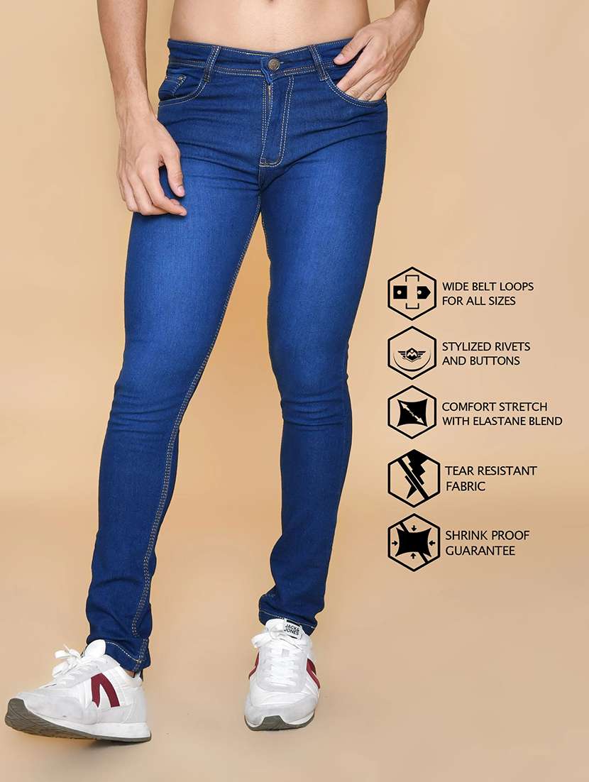 men washed mid rise full length jeans