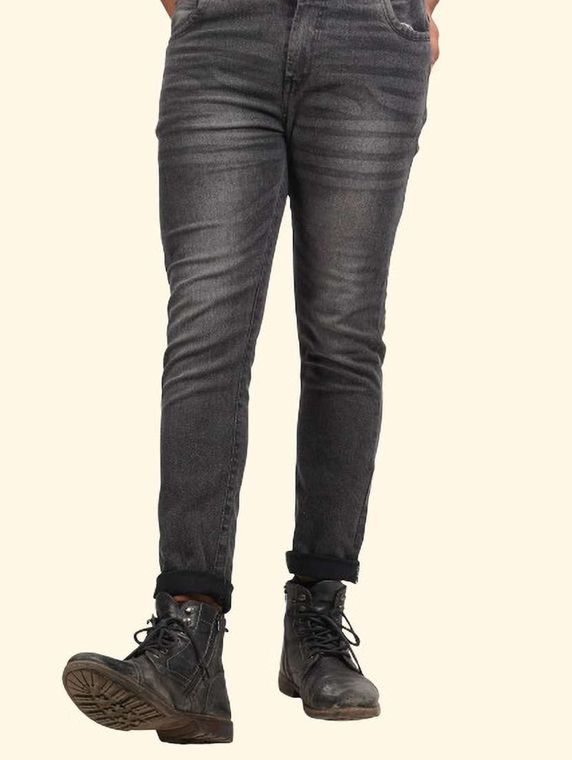 men washed mid rise full length jeans