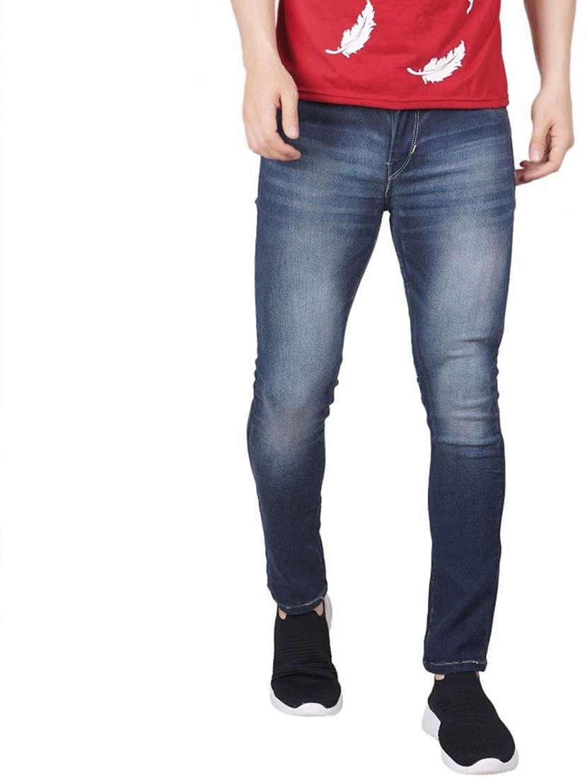 men washed mid rise full length jeans