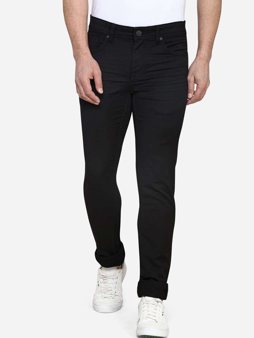 men plain mid rise full length jeans