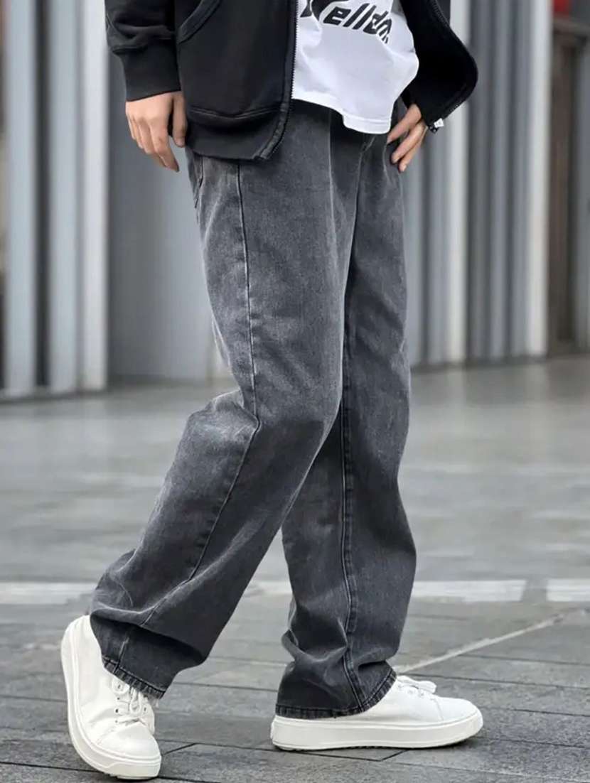 men plain mid rise full length denim jeans