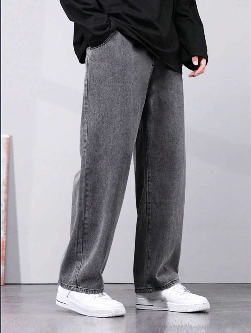 men solid mid rise baggy jeans 