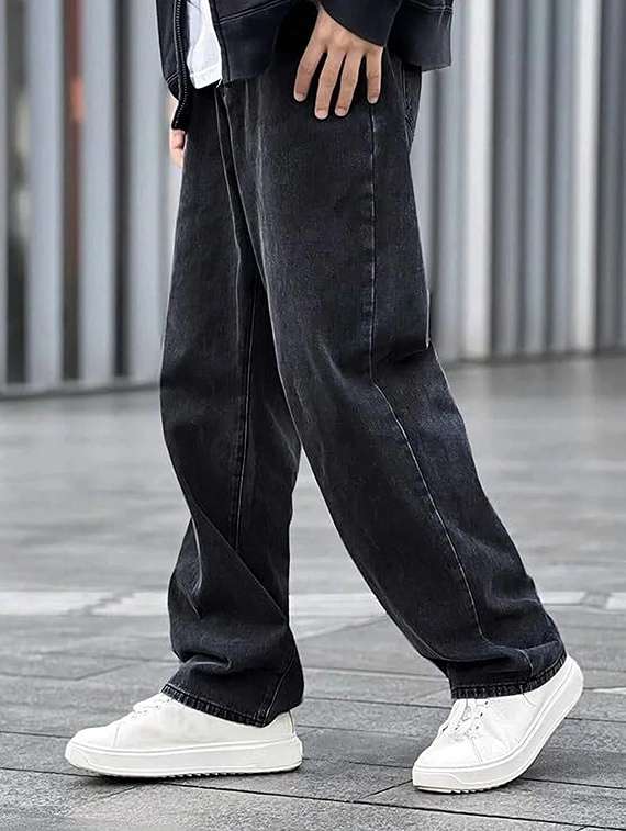 men solid mid rise baggy jeans 