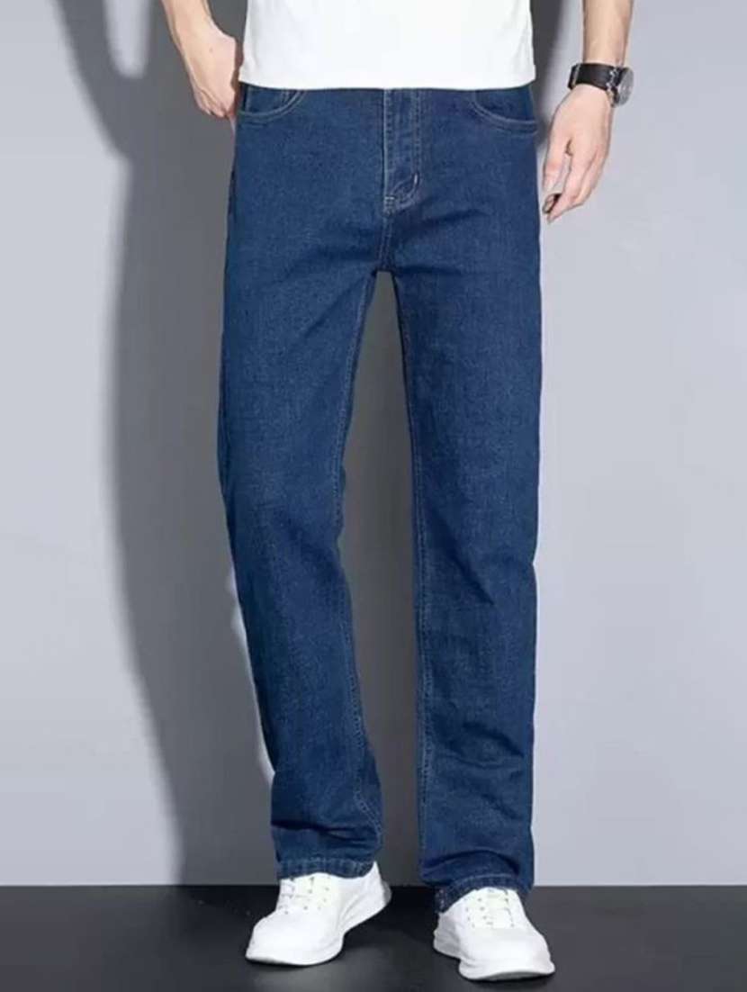 men plain mid rise full length denim jeans