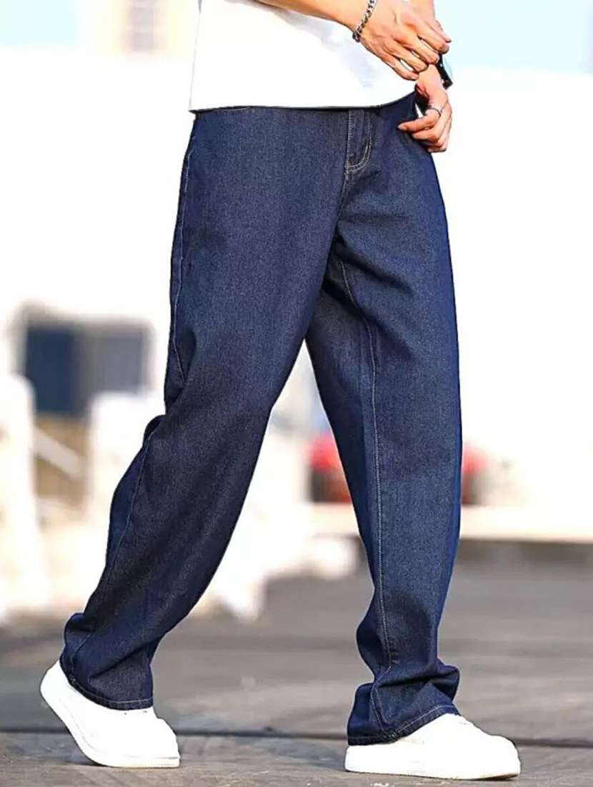 men plain mid rise full length denim jeans