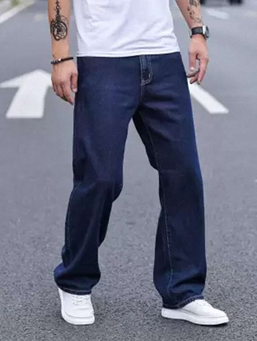 men plain mid rise full length denim jeans