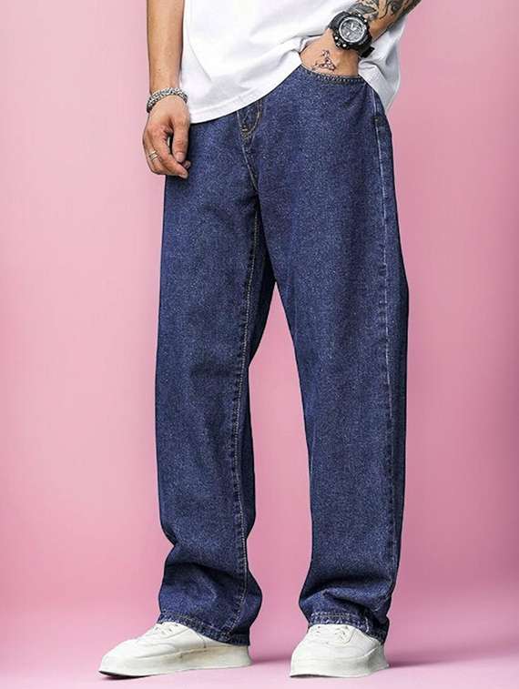 men plain mid rise full length denim jeans