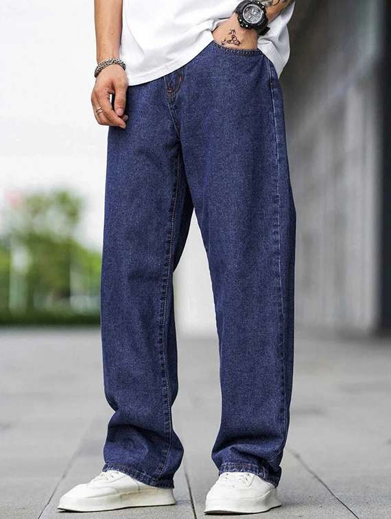 men plain mid rise full length denim jeans