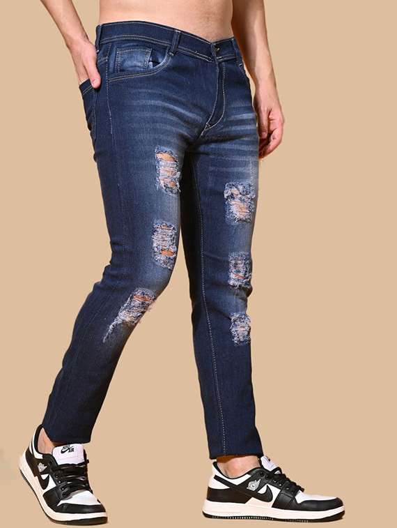 men distress mid rise full length jeans