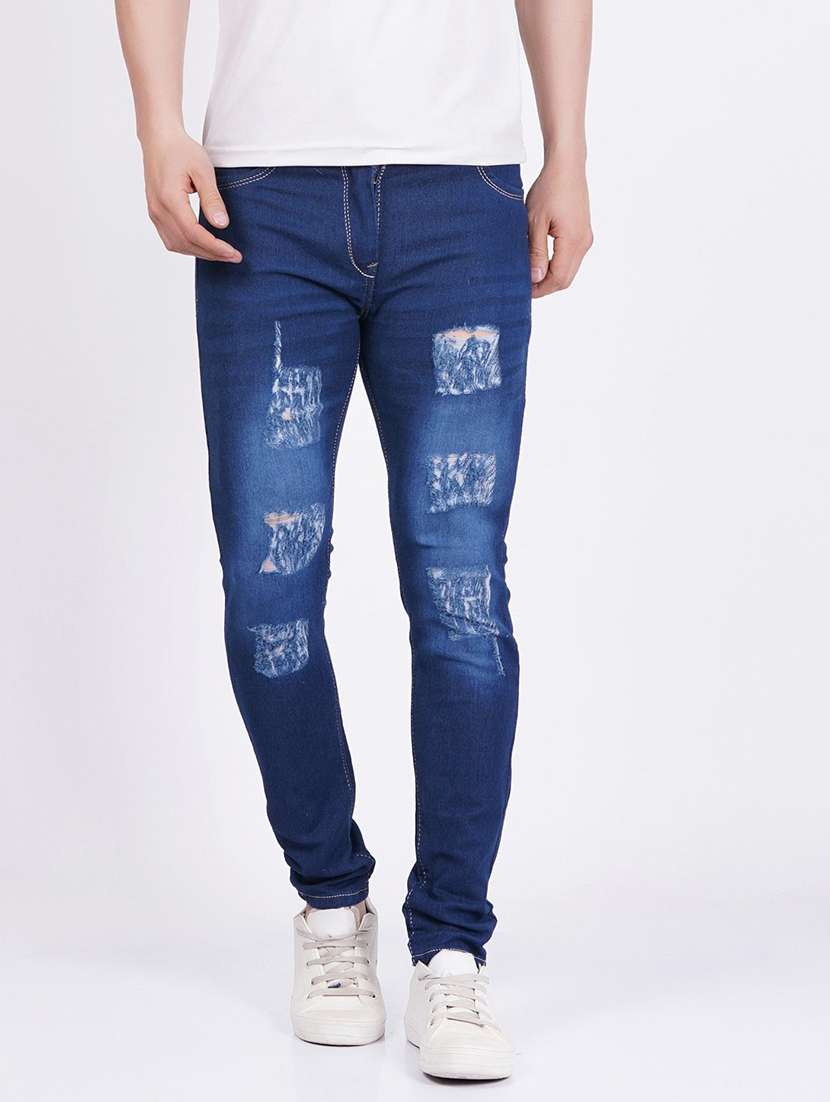 men distress mid rise full length slim fit jeans