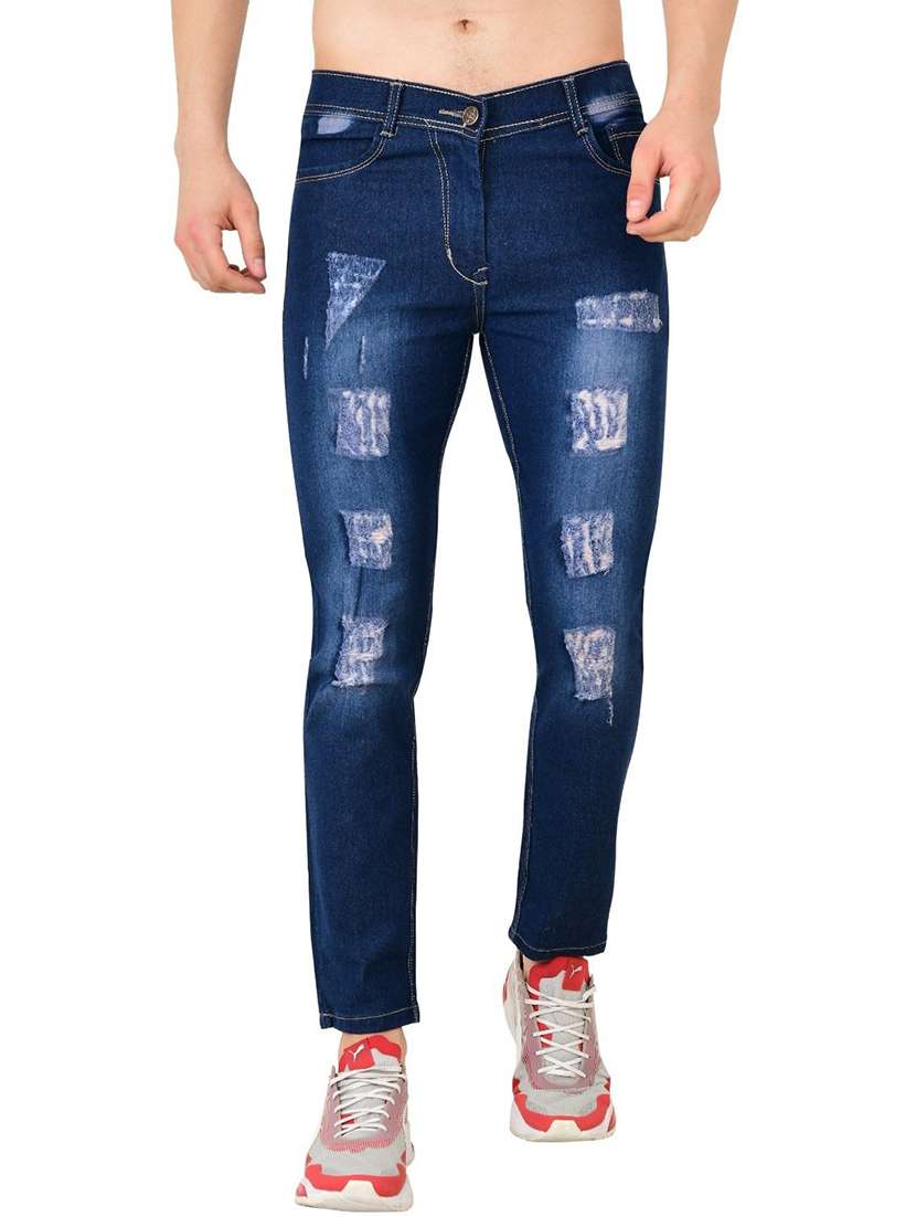 men distress mid rise full length slim fit jeans