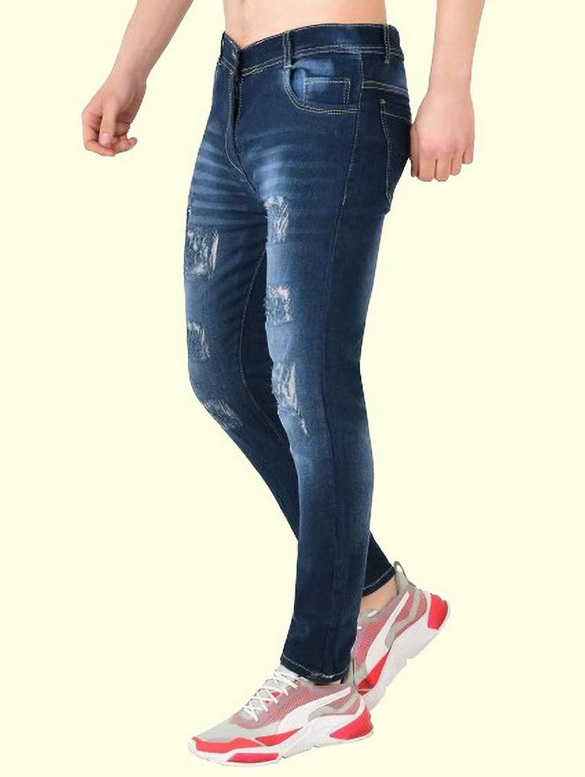 men distress mid rise full length jeans