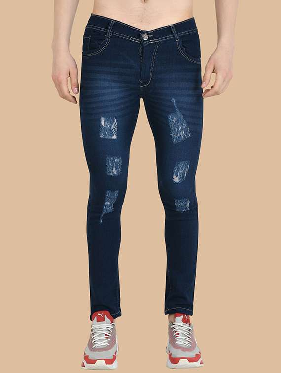 men distress mid rise full length jeans
