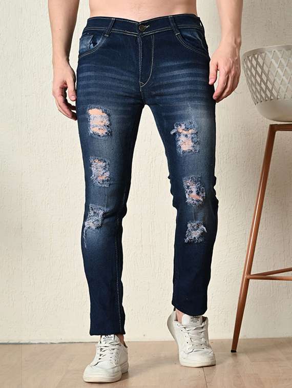 men distress mid rise full length jeans