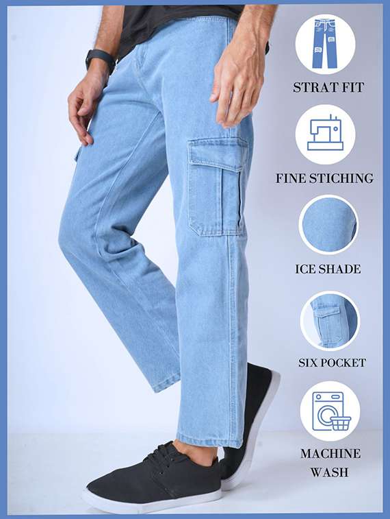 men solid mid rise denim cargo - 22344161 -  Standard Image - 3