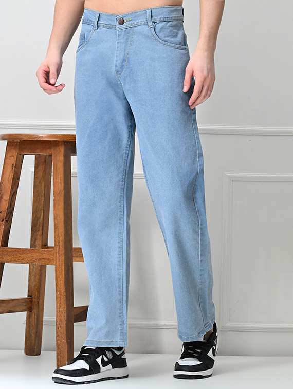 men plain mid rise full length denim jeans