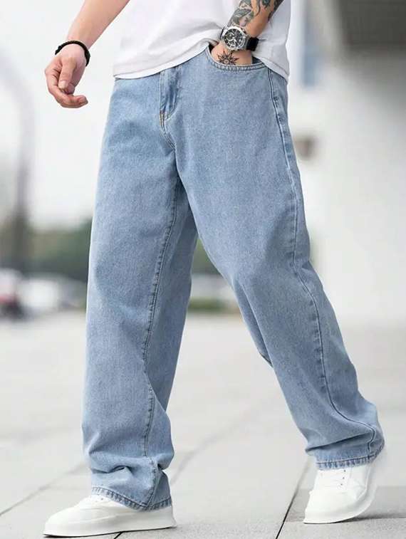 men plain mid rise full length jeans
