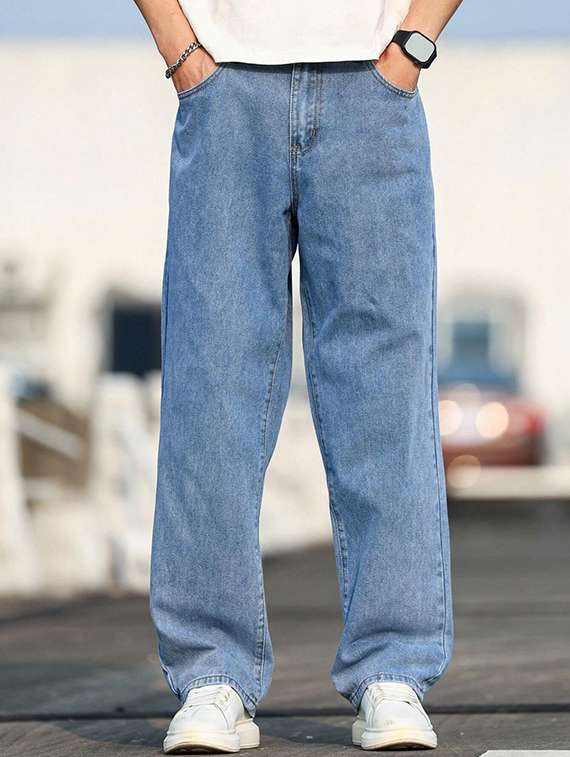 men plain mid rise full length jeans