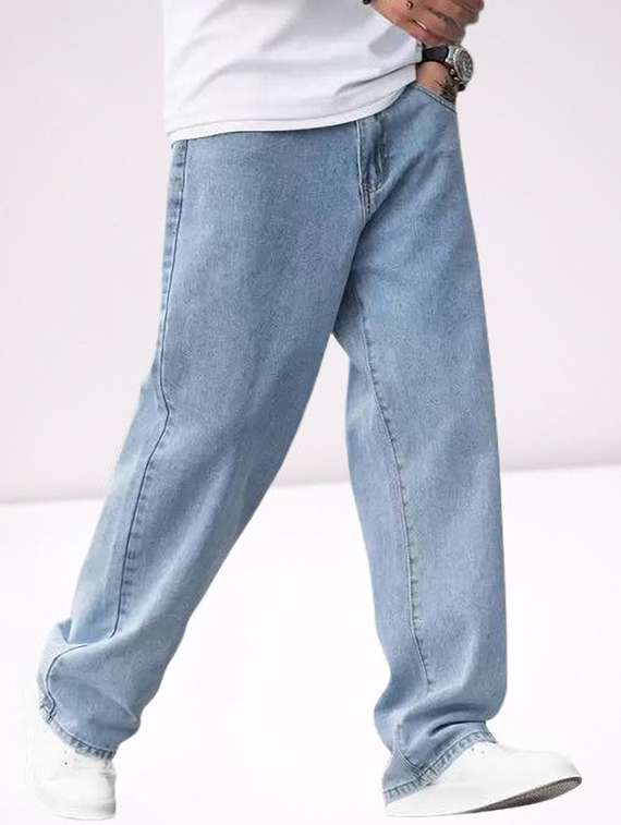 men plain mid rise full length jeans