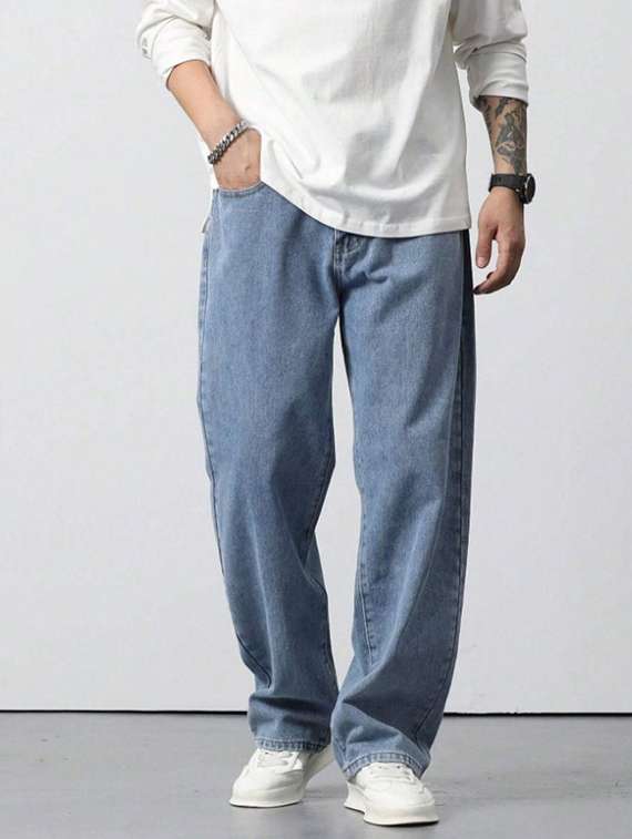 men plain mid rise full length jeans