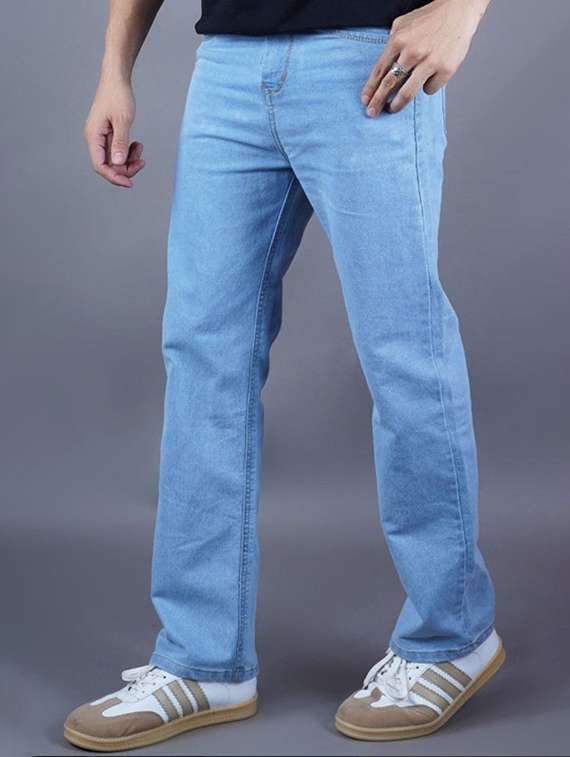 men plain mid rise full length jeans