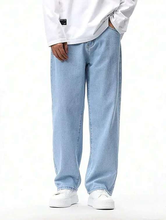 men plain mid rise full length jeans