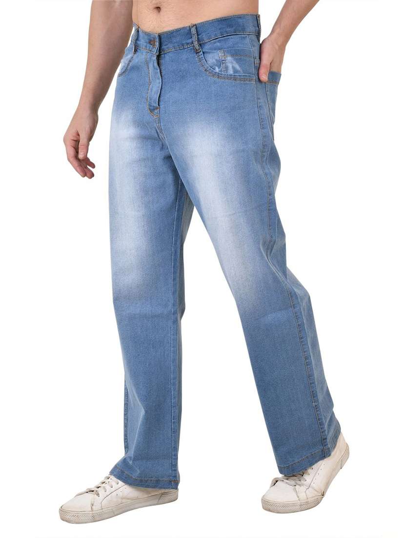 men washed mid rise full length jeans