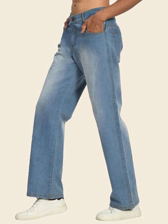 men washed mid rise full length jeans