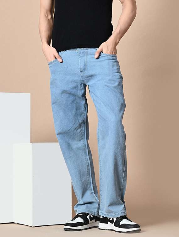 men plain mid rise full length jeans