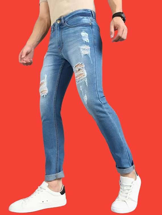 men distress mid rise full length jeans